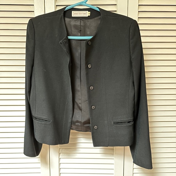 Vintage 90s Jones New York Wool Covered Button Black Jacket Small - Picture 12 of 12